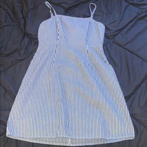 navy blue and white striped dress